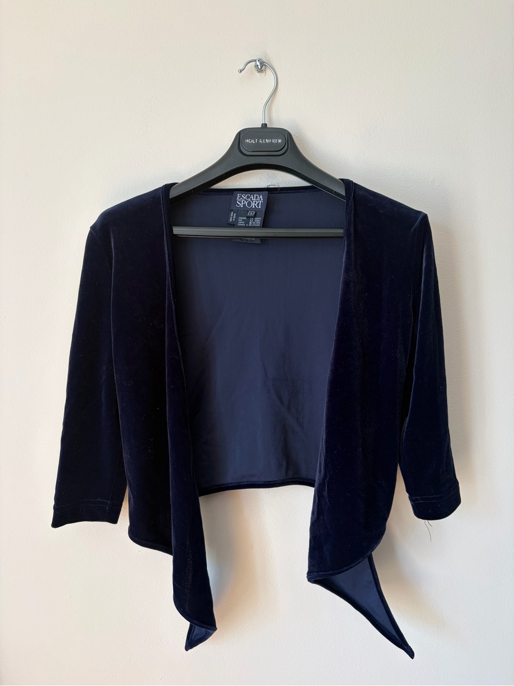Escada Velvet Navy Open-Front Cropped Bolero
